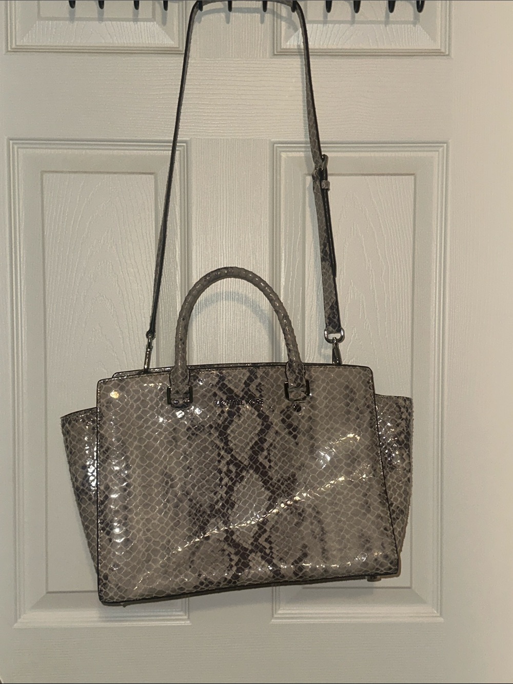 Michael Kors Gray Snake-Print Patent Tote preloved